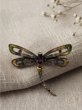 Vintage Monet Enamel Rhinestone Dragonfly Brooch